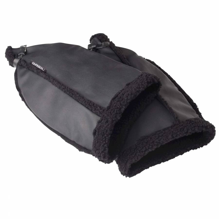 Manopole protettive per manubrio Basil Warmers in similpelle nera (contro il fre