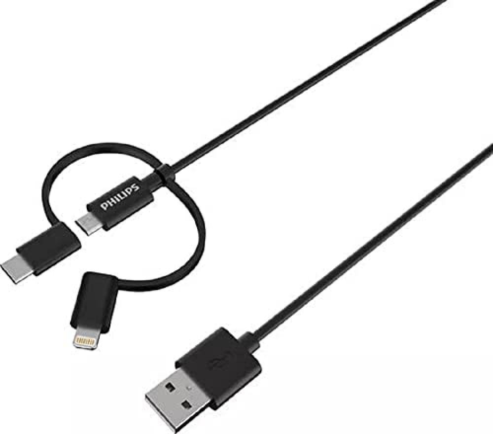 Philips DLC3104T/03 - Cavo di ricarica multiplo 3 in 1, per Apple iPhone, Lightn