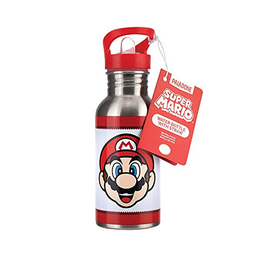 Paladone Super Mario Metal Water Bottle with Straw - Officially Licensed Merchan