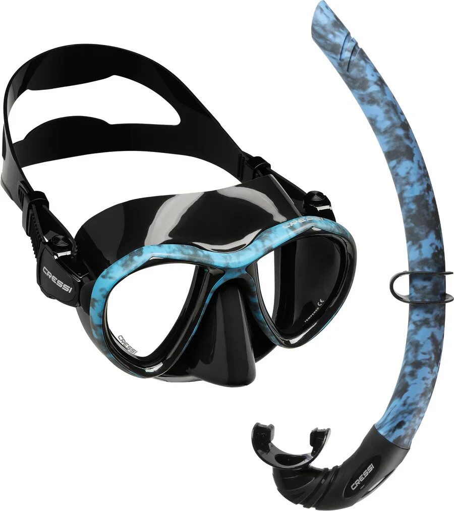 COMBO MASCHERA CRESSI SUB METIS + CORSICA SILICONE mimetico SNORKELING APNEA