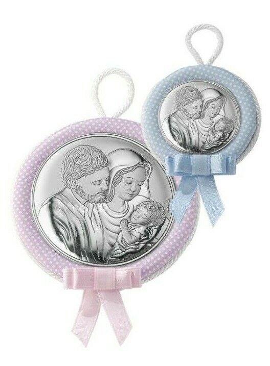 MEDAGLIONE CAPOCULLA CELESTE VALENTI ARGENTI SACRA FAMIGLIA PER NEONATI B 1003 C