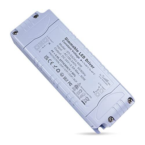 REYLAX Trasformatore 220 24V Dimmerabile, Alimentatore LED 60W 2.5A, Slim (Y3u)