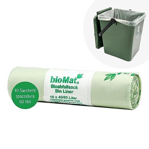 bioMat Sacchetti per la Spazzatura 60l Compostabili, 10 Sacchi per Bidone (z3p)