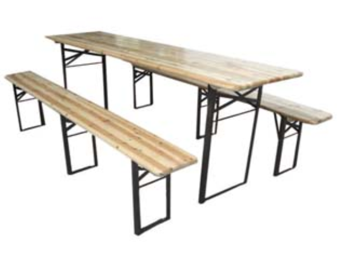 Tavolo birreria con due panche a tre gambe  tavolo cm.220x80x77h. - panche cm.22