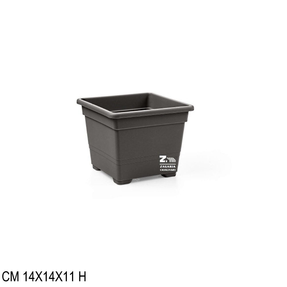 VASO QUADRATO CM 14X14X11 H COLORE ANTRACITE FIORIERA QUADRATA IN PLASTICA