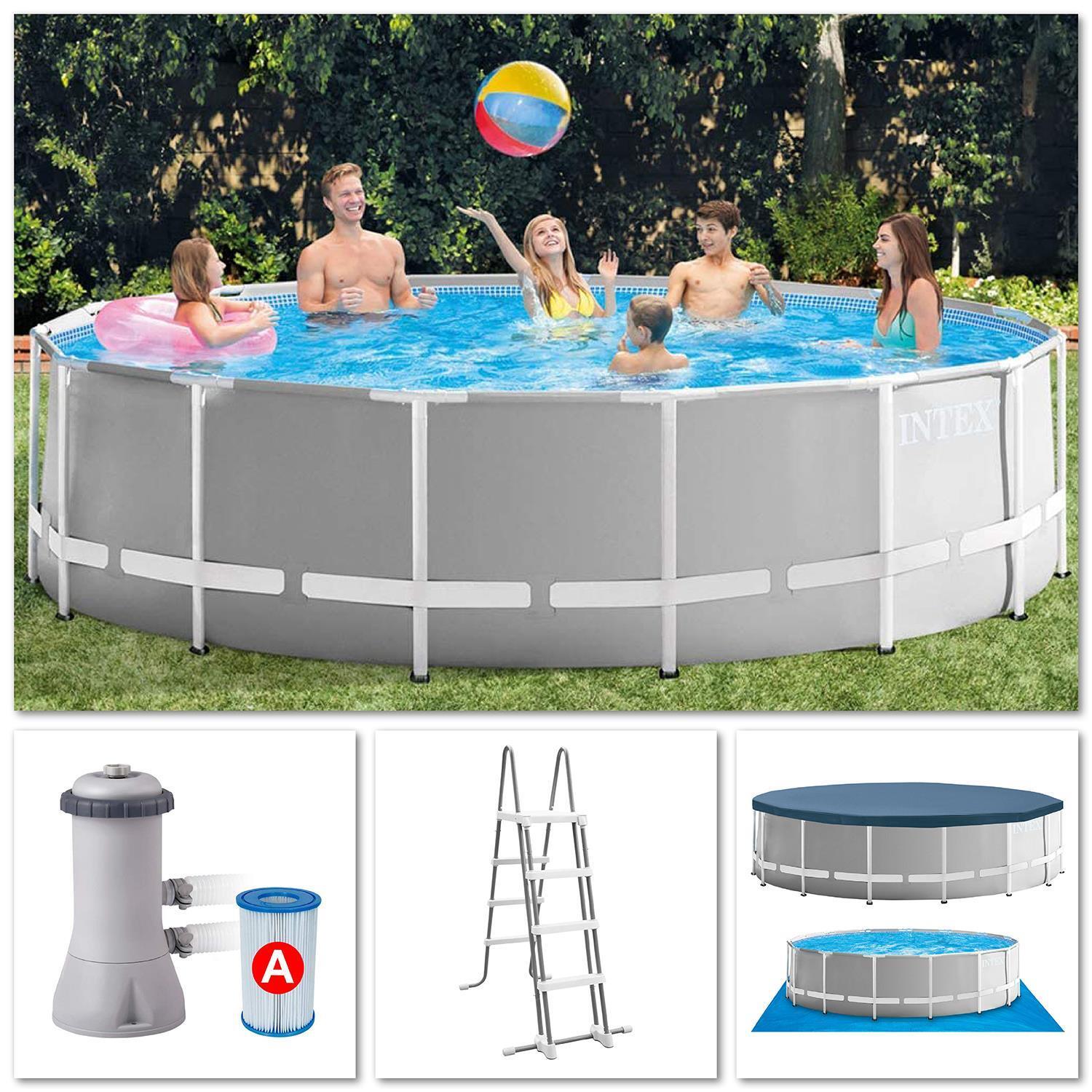 Intex 26726 Piscina Prism Metal Frame Rotonda 457x122cm, Pompa Filtro, Scaletta