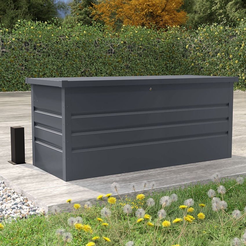 Baule contenitore da giardino esterno 165x69x62cm in acciaio Innsbruck