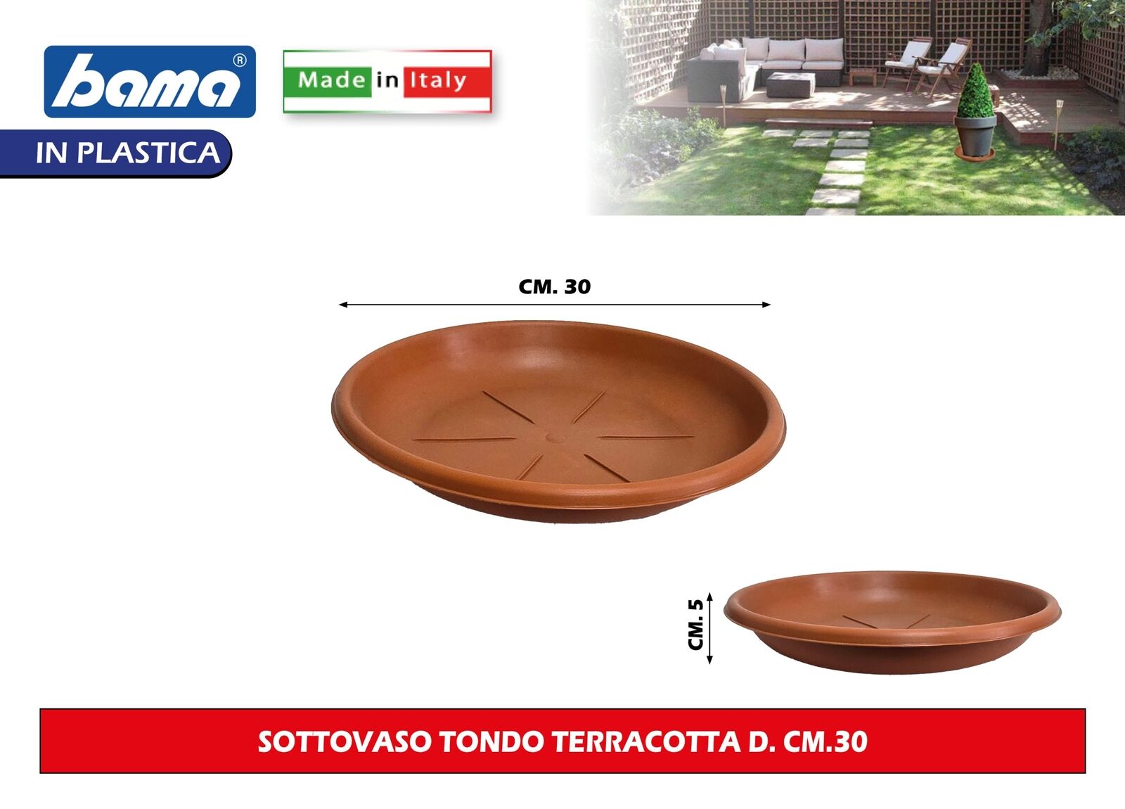 Bama Sottovaso Tondo Plastica Terracotta CM.30