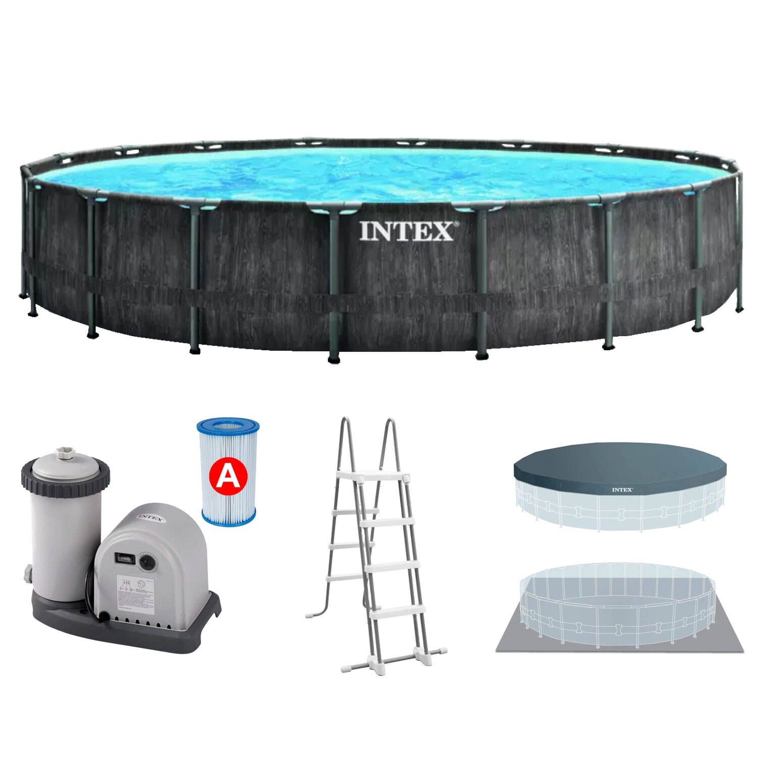 Intex 26744 Piscina Greywood Prism Frame Set Ø549x122cm Pompa Scaletta Copertura
