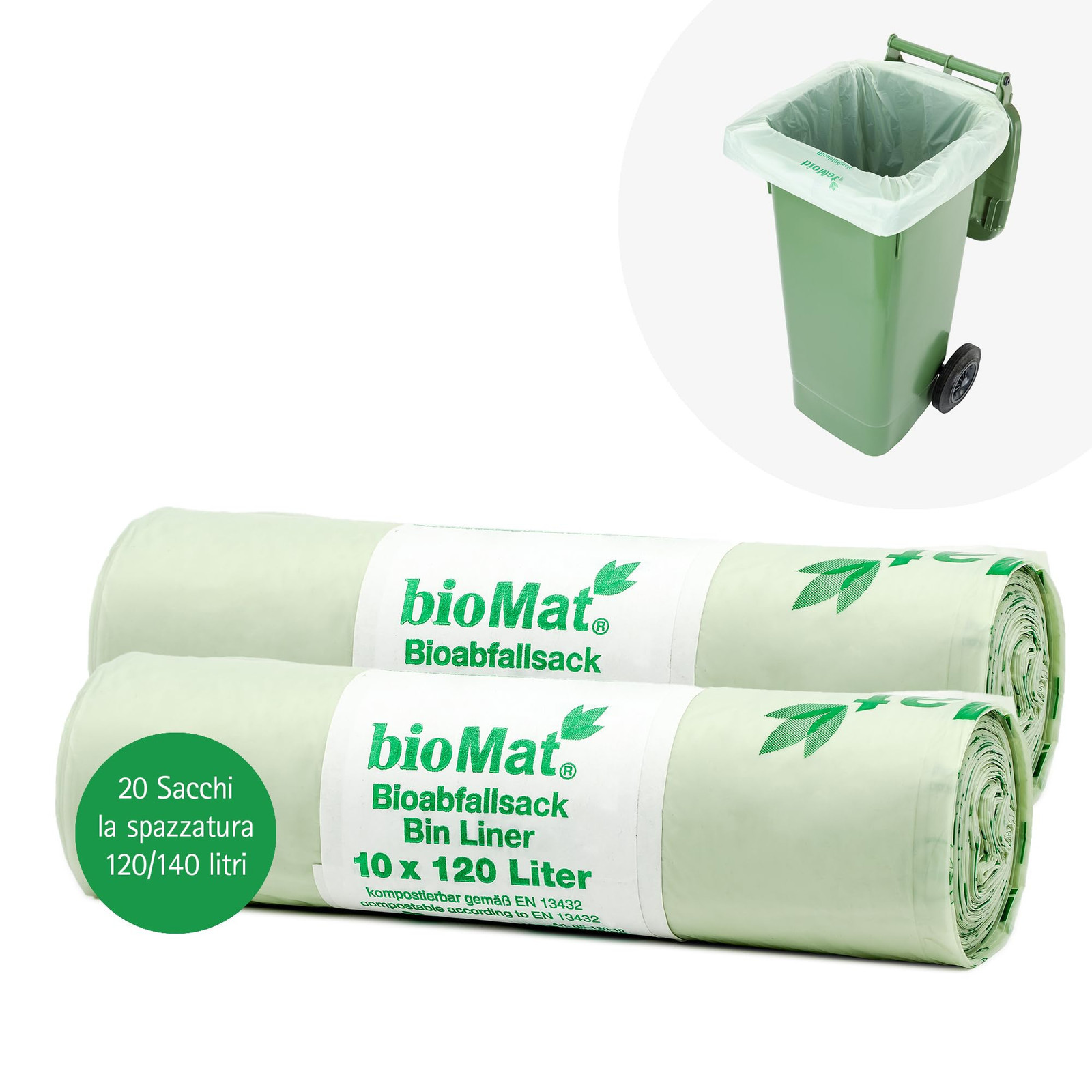 bioMat 120 Lt Abfallsack Sacco per la Spazzatura, 120 Litri, Plastica, (T1G)