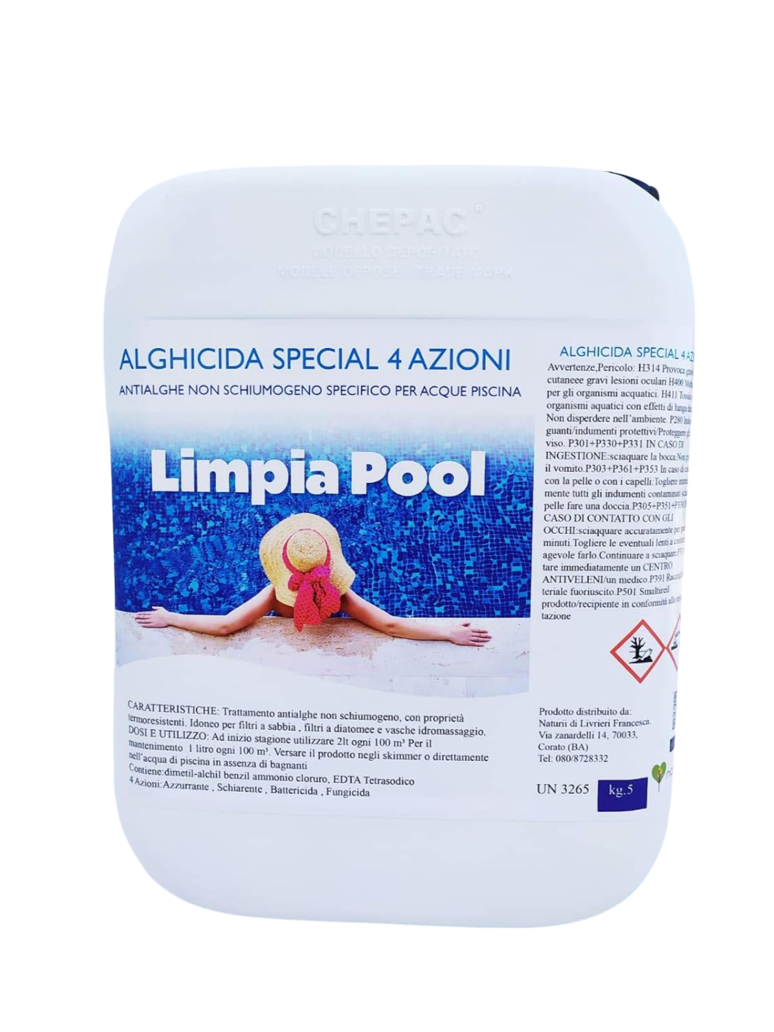 Limpia Pool ANTIALGHE 4 AZIONI Alghicida Sistemico Azzurrante Piscine 10 KG