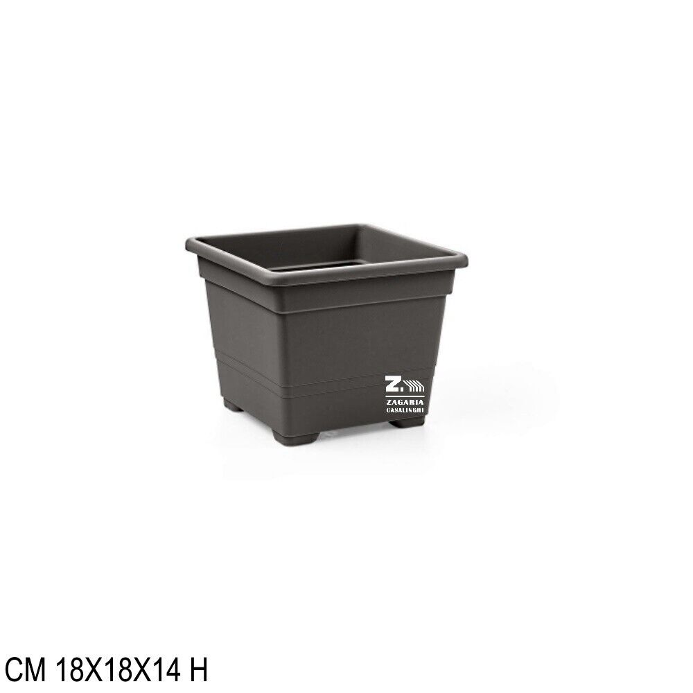 VASO QUADRATO CM 18X18X14 H COLORE ANTRACITE FIORIERA QUADRATA IN PLASTICA