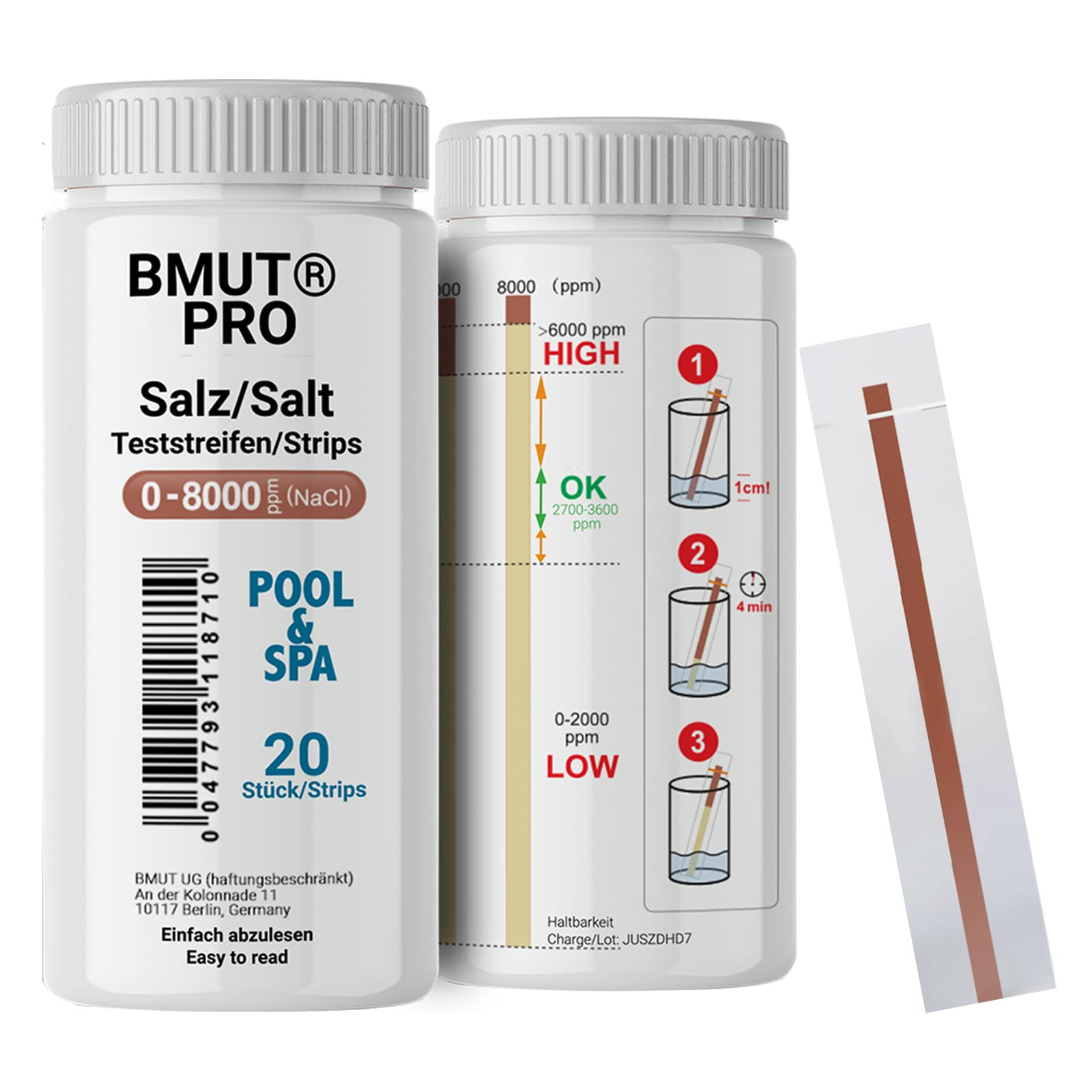 20 x test acqua salata Pool & Spa 0-8000 ppm test di sale, (B9d)