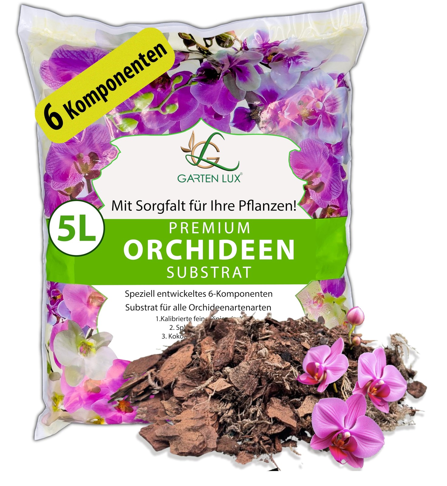 Garten Lux Terriccio per orchidee di alta qualità 5L-6 componenti (f1J)