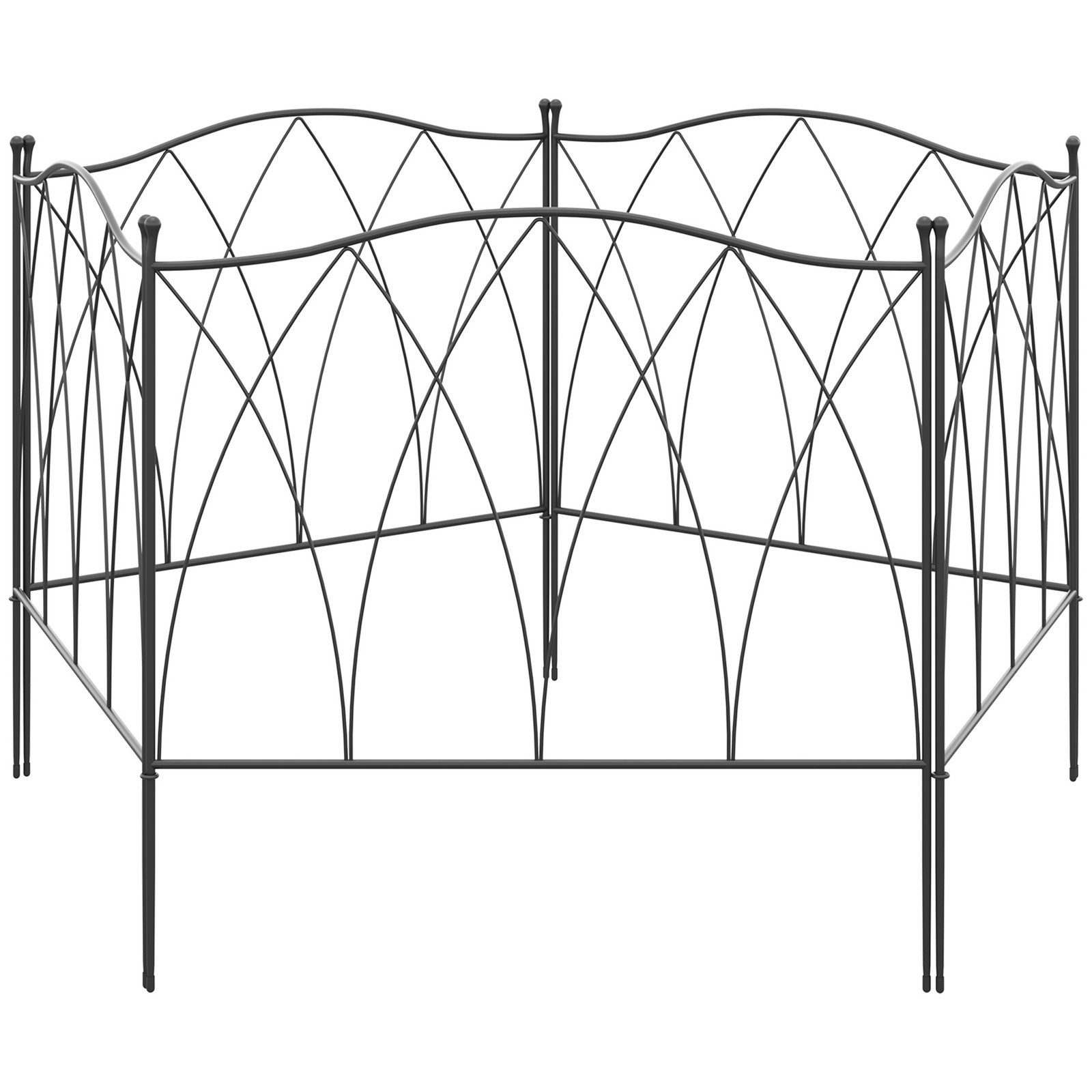 Outsunny Recinzione Giardino in Metallo 5 Pannelli con Lacci 305x62 cm Nera