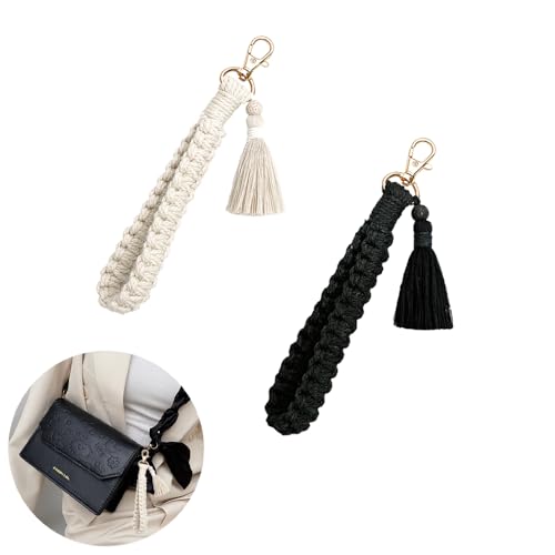 Rhqfdm 2 Pezzi Macramé Portachiavi Intrecciato Portachiavi Donna Tassel Hanging Rope Keychain Portachiavi Corto Utilizzato Per Appendere Le Chiavi Del