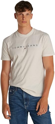 Tommy Jeans Tjm Reg Linear Logo Tee Ext Dm0Dm20744, Maglietta S/S Uomo, Beige (Oat Marl Htr), M