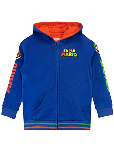 Super Mario Felpa Bambino | Luigi Felpe Con Zip | Felpa Con Cappuccio Gamer Per Bambini Blu 7-8 Anni