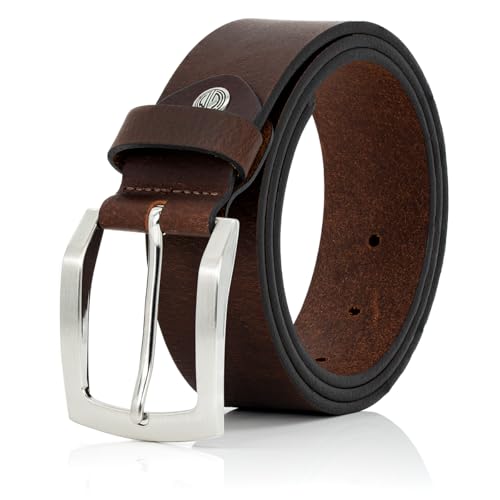 Lindenmann Mens Leather Belt/Mens Belt, Full Grain Leather Belt Xxl,Buffalo Leather, Dark Brown, Farbe/Color:Marrone, Size:110