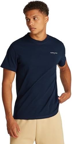 Tommy Jeans Uomo T-Shirt Maniche Corte Slim Linear Chest Tee Con Scollo Rotondo, Blu (Dark Night Navy), M