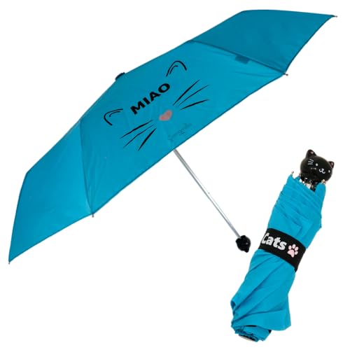 Camomilla Milano Mini Ombrello Pieghevole, Ombrellino Da Viaggio, Collezione Cat, Colore Turchese