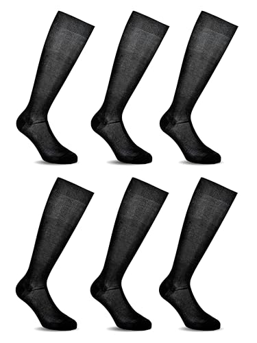 Lancetti 6 Paia Di Calze Classiche Eleganti E Lunghe Per Uomo In Pregiato Cotone Filo Di Scozia, Nero 42-44