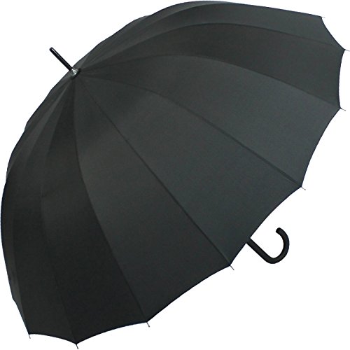 Ix Brella Ombrello A Bastone, 16 Stecche, In Full-Fiber, Con Apertura Automatica, Super Stabile, Colore Nero Nero Nero 115 Cm