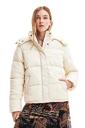 Desigual Calgary Woman Woven Padded Short Overcoat, Bianco, Xxl Donna