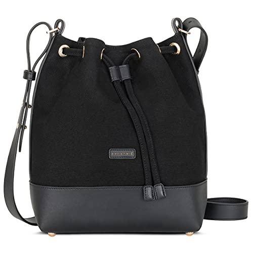 Expatrié Borsa Da Donna Lily Sacca Nero - Bucket Bag In Tela Di Cotone Ed Ecopelle - Borsa A Tracolla Per Lo Shopping, L'Ufficio, Il Tempo Libero