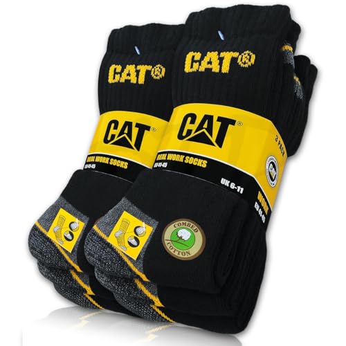 Cat Caterpillar 6 Paia Di Calzini Da Lavoro Real Work Socks Da Donna E Uomo, Calzini Da Lavoro, Calzini Da Lavoro, Taglia 35-50, Nero, 39-42