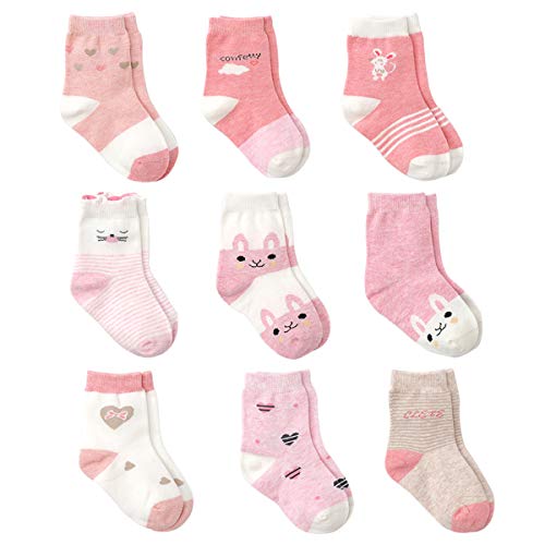 Cotton Coming Rosa Cotone Bambina Neonata Calzini ,9 Paia Carino Bambino Calzamaglie Neonata, Calzini Per Bambina (1-3 Anni,Eu19-22)