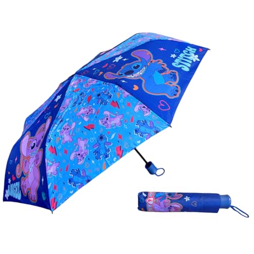 Ombrello Pieghevole Stitch E Angel Disney Accessorio Per La Pioggia Ombrello Richiudibile Per Bambini Struttura In Fibra Di Vetro Apertura Automatica