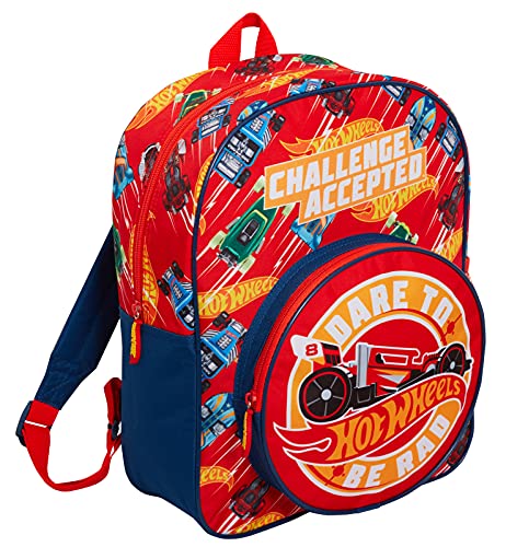 Hot Wheels - Zaino Grande Per Bambini, Per Scuola E Viaggi, Con Scomparto Per Bottiglia, Motivo: Macchine, Rosso, Taglia Unica