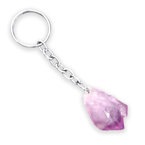 Lamare - Portachiavi A Punta In Stato Lordo - Con Anello In Metallo - Tra 3 Cm E 4 Cm - 1 Pezzo, Ametista, Variada