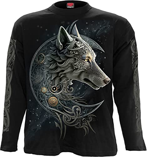 Spiral Celtic Wolf Uomo Maglia Maniche Lunghe Nero M 100% Cotone Regular