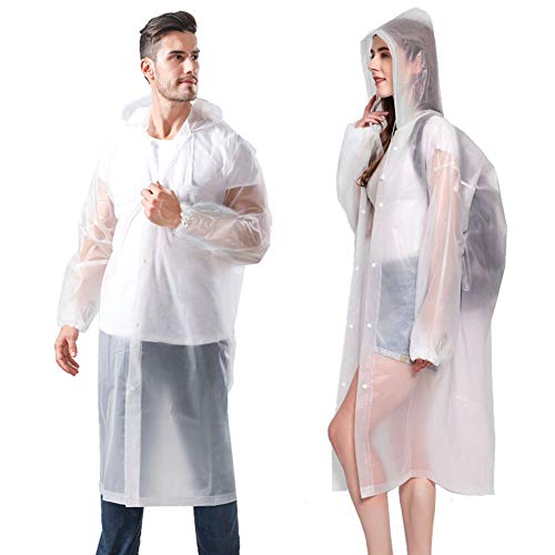 Aolegoo 2 Pezzi Poncho Impermeabile, Riutilizzabile Raincoat Per Bicicletta, Trekking, Campeggio, Gite, Pesca, Concerti, Stadio, Festival (L, Bianco)
