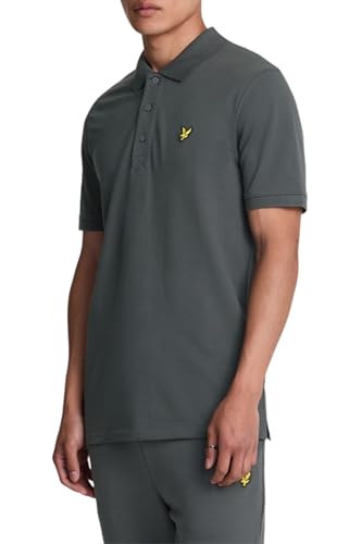 Lyle & Scott Uomo Polo Monocolore Tipped Con Riga Grigio Canna Di Fucile L
