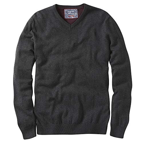 Charles Wilson Maglione Fine Maglia Scollo A V Per Uomini (L, Charcoal (0422))