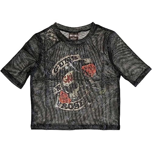 Guns N' Roses Mesh Crop Top T Shirt Firepower Nuovo Ufficiale Da Donna Nero Size S