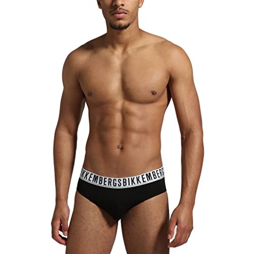 Bikkembergs Slip Uomo Confezione 2 Pezzi Elastico A Vista Cotone Elasticizzato Underwear Articolo Bkk1Usp01Bi Bipack Briefs, Black