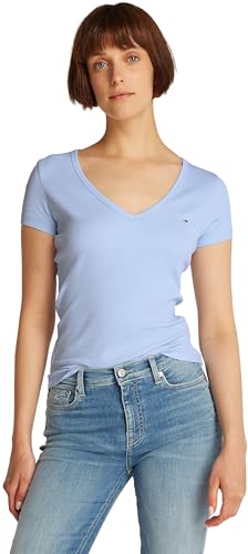 Tommy Jeans T-Shirt Maniche Corte Donna Slim Scollo A V, Blu (Sweet Blue), M