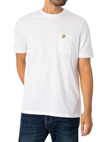 Lyle & Scott Uomo T-Shirt Comoda Con Tasche In Piqué Tinta Unita, Bianca, L
