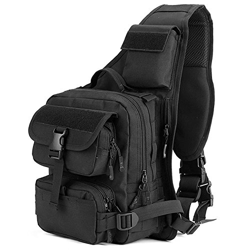 Yfnt Tactical Sling Bag Pack Militare Rover Spalla Zaino A Tracolla Per Caccia Campeggio Trekking, Black