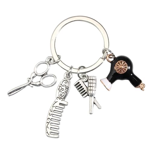 Portachiavi Da Parrucchiere Moderno - Portachiavi Da Parrucchiere Con Spazzola Rotonda Spazzola Per Capelli Pettine Asciugacapelli Nero E Forbici Da T