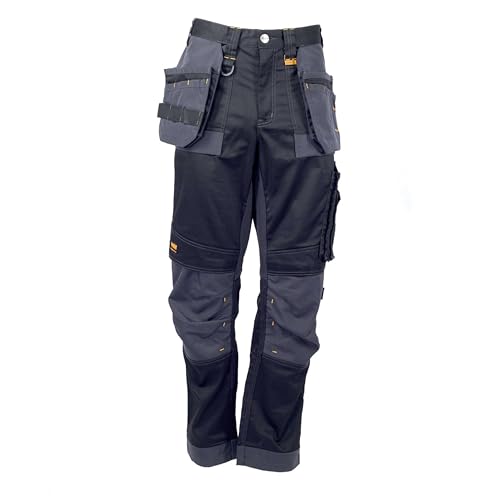 Dewalt Dewharr3831-Tb Harrison Pro-Pantaloni Elasticizzati Vita 38" Gamba 31", Nero/Grigio, 38W / 31L Uomo