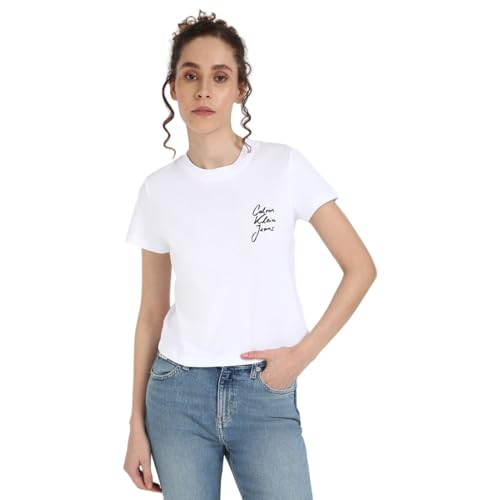 Calvin Klein Donna T-Shirt Maniche Corte Script Institutional Baby Tee Scollo Rotondo, Bianco (Bright White), M