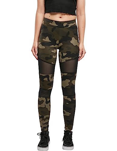 Urban Classics Leggings Donna Motivo Mimetico Con Retina Trasparente, Camo Tech Mesh, Materiale Opaco - Pantaloni Sportivi, Taglia: 3Xl Colore Woodcam