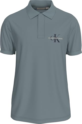 Calvin Klein Uomo Maglietta Polo Maniche Corte Monologo Regular Fit, Blu (Lead), M
