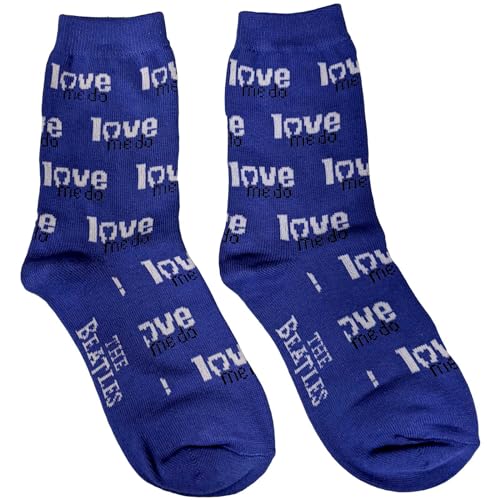 The Beatles Love Me Do Blue Mens Boys Pair Of Socks 7-11 Apple Gift Official