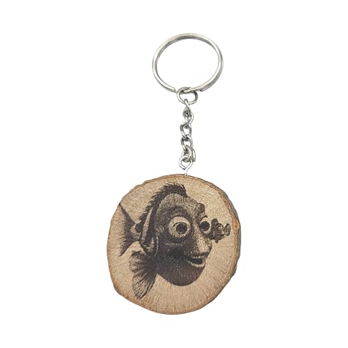 Promotech Dory Fish, Portachiavi Unico In Legno Naturale Inciso Al Laser Realizzato A Mano, W5L5, Legno Naturale, W5L5